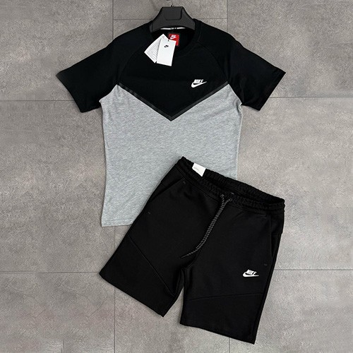 تیشرت شلوارک NIKE TECH رنگ مشکی طوسی (پاندا) سایز XL